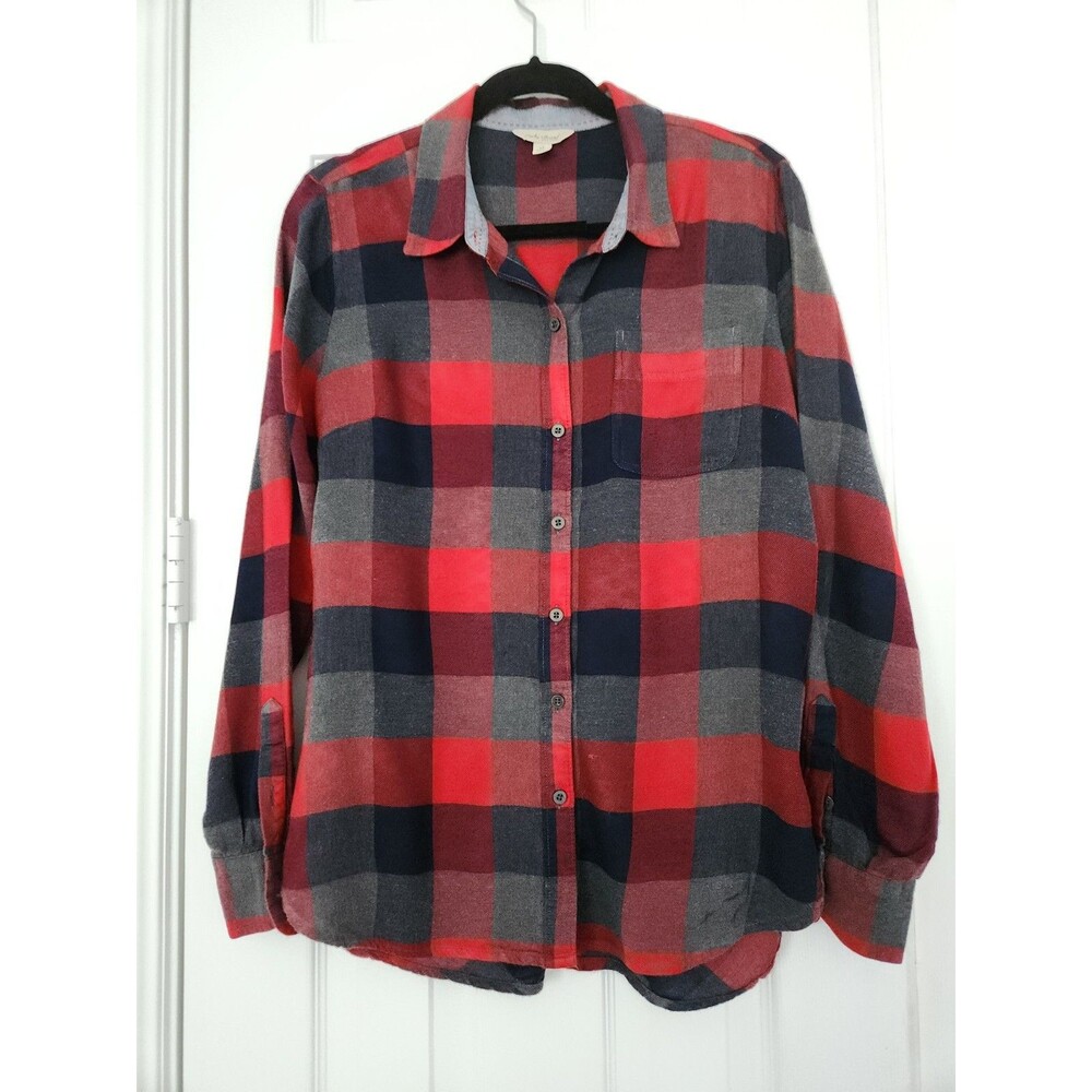 ​Lucky Brand Red & Black Buffalo Plaid Flannel Top Women’s Medium EUC